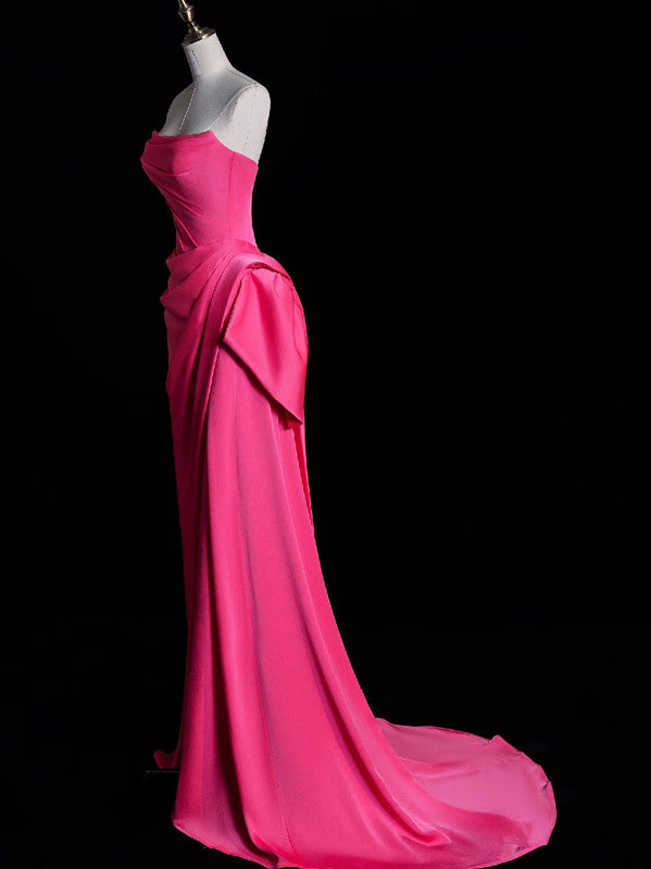 Niulatu Mermaid Strapless Pink Satin Party Dress Long Prom Dress Evening Dresses SD1852