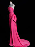 Niulatu Mermaid Strapless Pink Satin Party Dress Long Prom Dress Evening Dresses SD1852