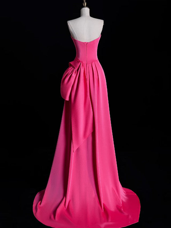 Niulatu Mermaid Strapless Pink Satin Party Dress Long Prom Dress Evening Dresses SD1852
