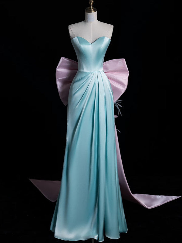 Niulatu A Line Sweetheart Blue Satin Party Dress Long Prom Dress Evening Dresses SD1853