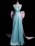 Niulatu A Line Sweetheart Blue Satin Party Dress Long Prom Dress Evening Dresses SD1853