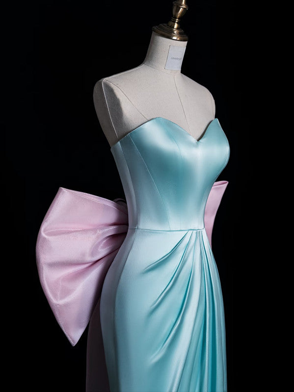 Niulatu A Line Sweetheart Blue Satin Party Dress Long Prom Dress Evening Dresses SD1853