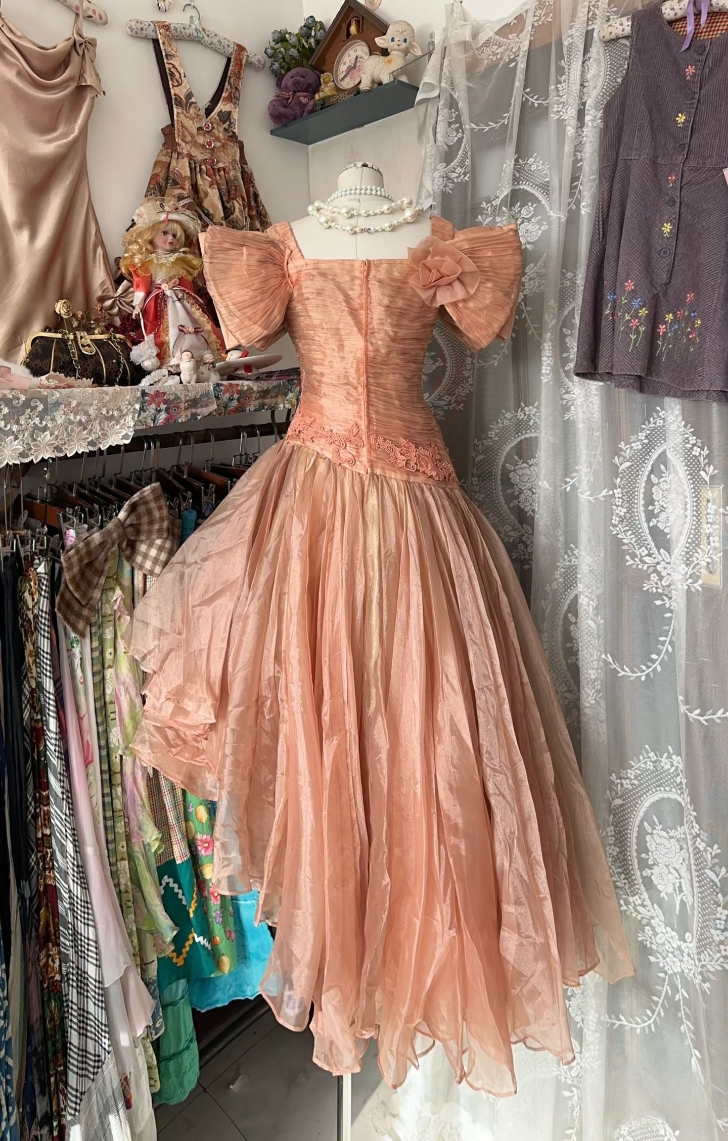 Niulatu High Low Short Sleeves Flowers Evening Dress Prom Dresses SD1906
