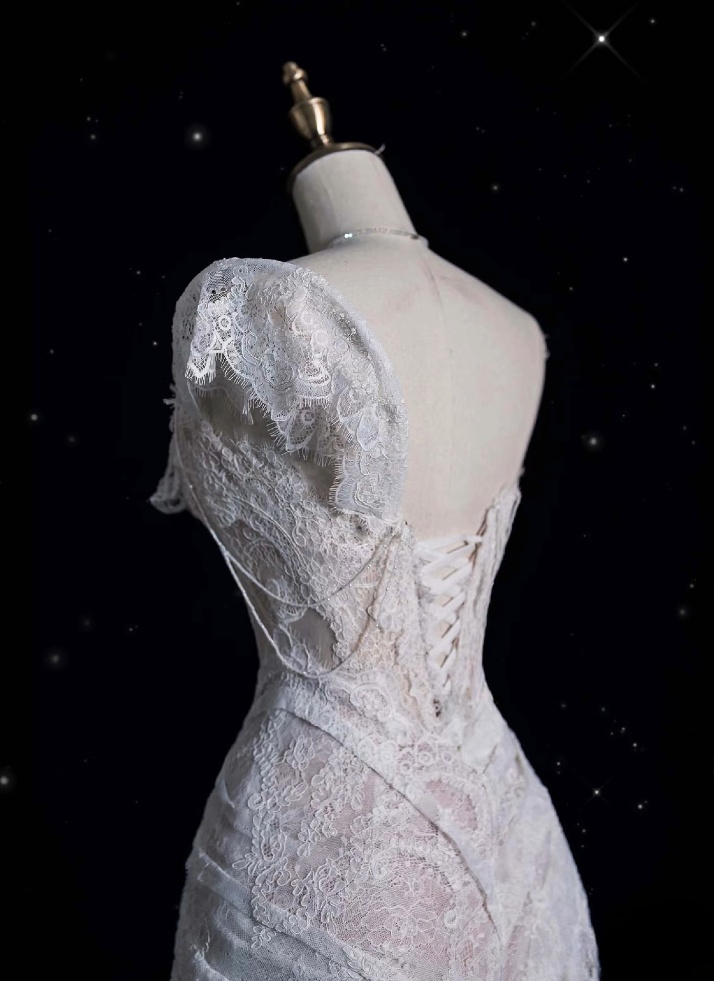 Niulatu High Low One Shoulder Lace White Long Wedding Dresses SD1943