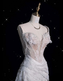 Niulatu High Low One Shoulder Lace White Long Wedding Dresses SD1943