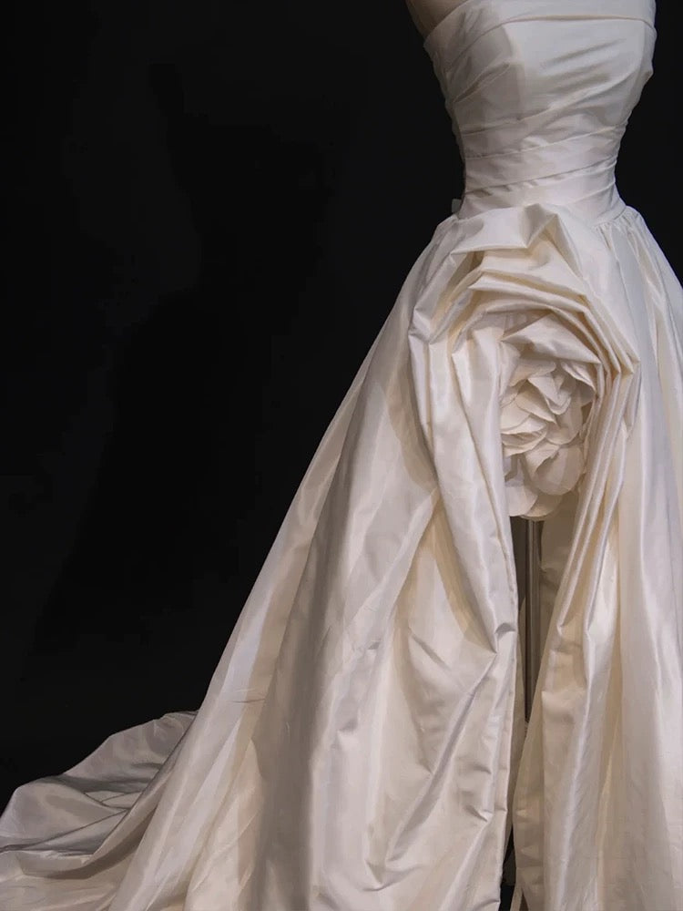 Niulatu High Low Strapless Satin Ivory Wedding Dresses Brides Dress SD1969
