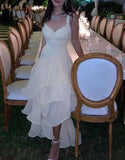 Niulatu High Low Straps Neckline Sleeveless White Long Prom Dresses SD2007