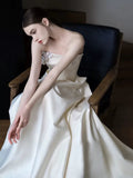 Niulatu Sheath Strapless Neckline Long White Satin Floral Wedding Dresses SD2109