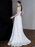 Niulatu Sheath Strapless Neckline Long White Satin Floral Wedding Dresses SD2109