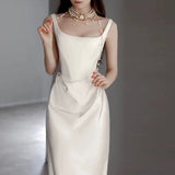 Niulatu Mermaid Square Neckline Satin Pleats White Wedding Dresses SD2111