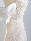 Niulatu Mermaid Off The Shoulder Short Sleeves Long White Sequin Wedding Dresses SD2112