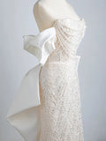 Niulatu Mermaid Off The Shoulder Short Sleeves Long White Sequin Wedding Dresses SD2112