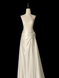 Niulatu Sheath High Neckline Satin Lace Ivory Wedding Dresses SD2114