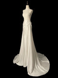 Niulatu Sheath High Neckline Satin Lace Ivory Wedding Dresses SD2114