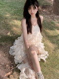 Niulatu High Low Spaghetti Straps Prom Dresses Birthday Dress With Ruffles SD258