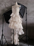 Niulatu High Low Spaghetti Straps Prom Dresses Birthday Dress With Ruffles SD258