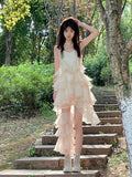 Niulatu High Low Spaghetti Straps Prom Dresses Birthday Dress With Ruffles SD258