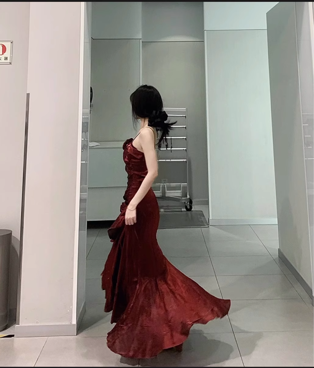 Niulatu High Low Spaghetti Straps Burgundy Long Birthday Dresses Birthday Outfits SD454