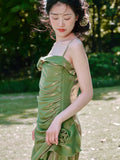 Niulatu High Low Spaghetti Straps Ruffles Green Prom Dresses Birthday Outfits SD468