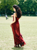 Niulatu High Low Spaghetti Straps Ruffles Burgundy Prom Dresses Birthday Outfits SD469