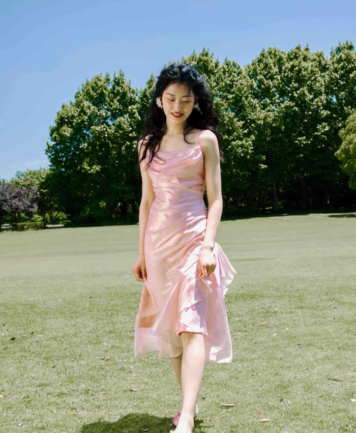 Niulatu High Low Spaghetti Straps Pink Knee Length Prom Dresses Birthday Outfits SD486