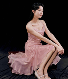 Niulatu High Low Spaghetti Straps Pink Knee Length Prom Dresses Birthday Outfits SD487