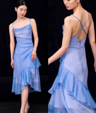 Niulatu High Low Irregular Spaghetti Straps Blue Knee Length Prom Dresses Birthday Outfits SD488