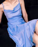 Niulatu High Low Spaghetti Straps Blue Knee Length Prom Dresses Birthday Outfits SD489