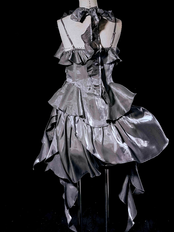 Niulatu High Low Irregular Spaghetti Straps Gray Short Prom Dresses Birthday Outfits SD490