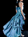 Niulatu High Low Irregular Spaghetti Straps Ice Blue Short Birthday Dresses Birthday Outfit SD495