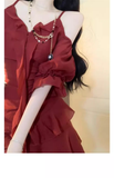 Niulatu High Low Spaghetti Straps Burgundy Ankle length Beach Dresses Birthday Outfits SD552