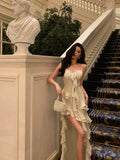 Niulatu High Low Spaghetti Straps Ruffles Prom Dresses Birthday Outfits SD591