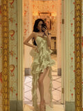 Niulatu High Low Spaghetti Straps Ruffles Prom Dresses Birthday Outfits SD591