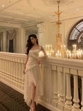 Niulatu High Low Spaghetti Straps White Chiffon Ruffles Prom Dresses Birthday Outfits Evening Gown SD977