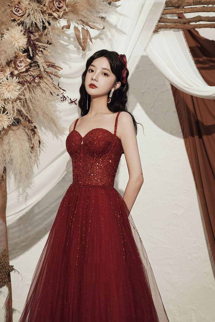 Niulatu quality sequin long prom dress burgundy evening dress HZ1007