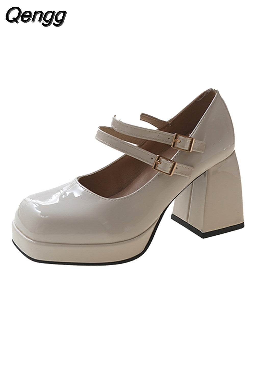 Niulatu High Heels Platform Pumps Women's Square Toe Thick Heels Mary Janes Woman Patent Leather High Heels Shoes Party Shoes DJSE