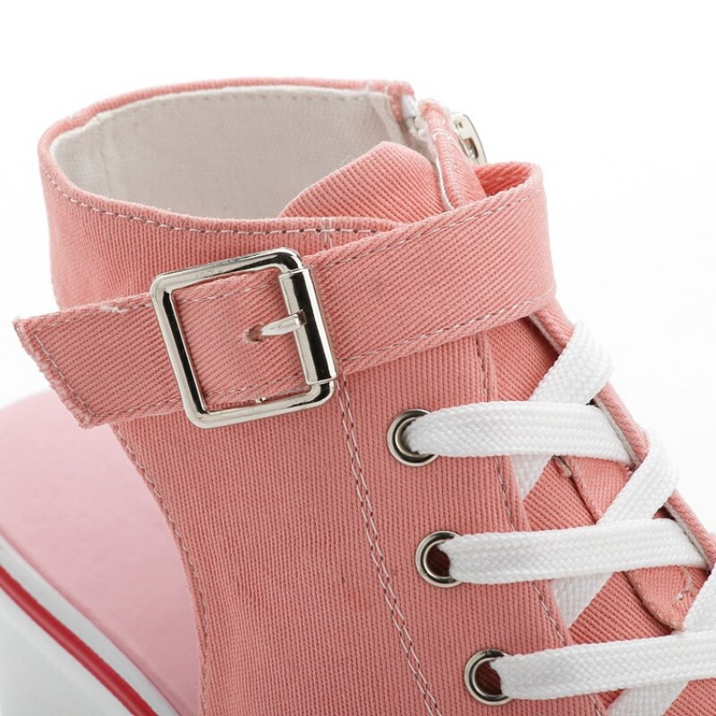 Niulatu High Top Canvas Shoes Women's Fish Mouth Canvas Sandals Sloped Heel Hollow Out Women's Shoes Wedges Shoes for Women DJSE