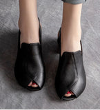 Niulatu High Heel Sandals Women Retro Genuine PU Leather Slingback Comfortable Fish Mouth Pumps Banquet Shoe Handmade Shoe DJSE