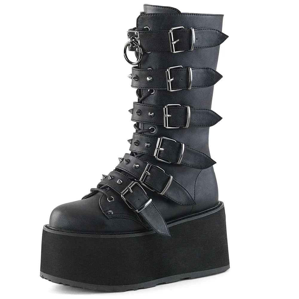 Niulatu Goth Love Heart Buckle Punk Wedges Platforms Women Boots Zipper Black Cosplay Cool Street Autumn Ladies Shoes DJSE