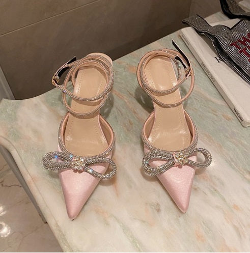 Niulatu High-heeled Sandals Sexy Fashion Rhinestone Thin Strap Toe European and American New Roman Women's Shoes DJSE