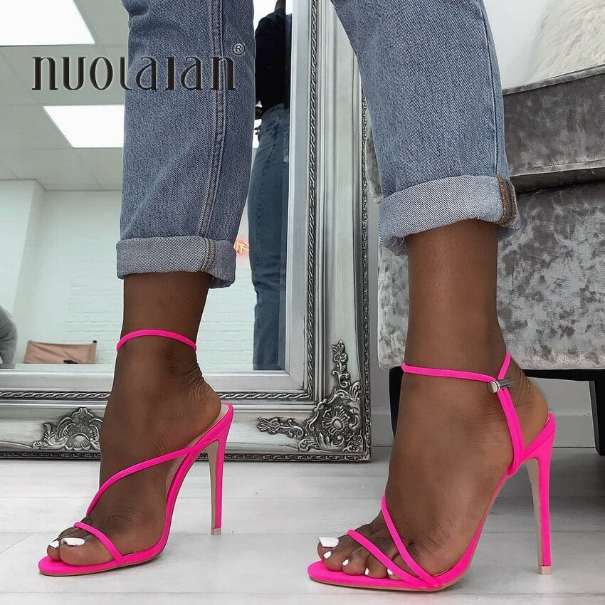 Niulatu Summer women sandals ankle strap high heel shoes for women sexy peep toe high heels sandals party wedding shoes woman DJSE