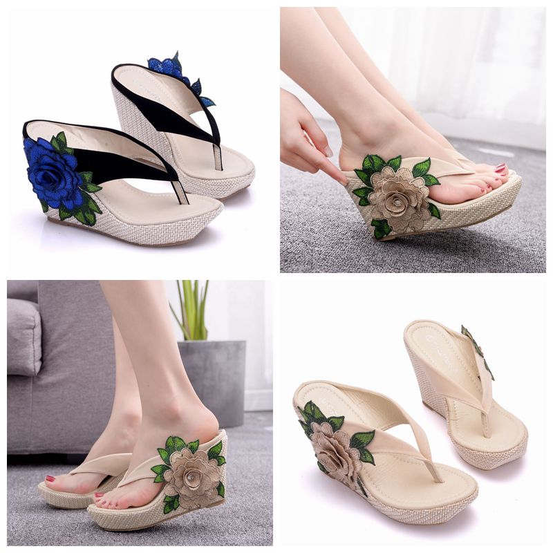 Niulatu High Heel Slippers Woman Slippers Lady Home Slippers Casual Beach Flip Flops Thick Bottom Sandals Women Shoes DJSE