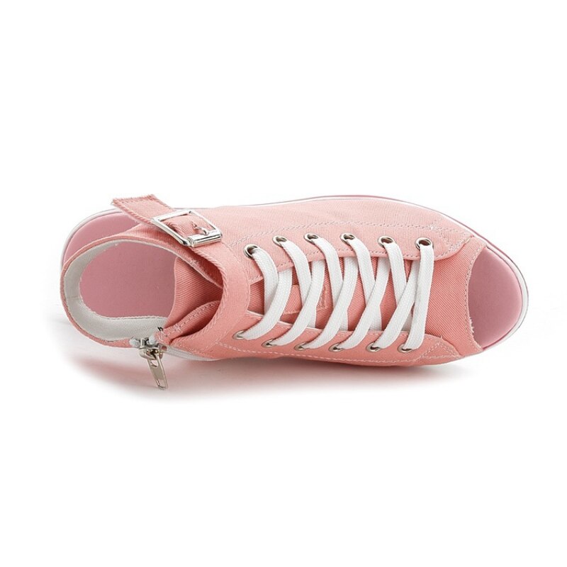 Niulatu High Top Canvas Shoes Women's Fish Mouth Canvas Sandals Sloped Heel Hollow Out Women's Shoes Wedges Shoes for Women DJSE