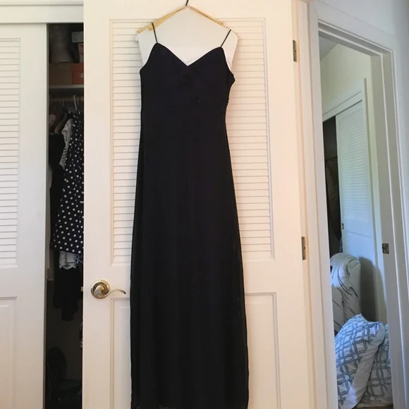 Niulatu Straps Navy Blue V Neck Prom Dress Chiffon Beaded Party Dress Evening Gown HZ1007