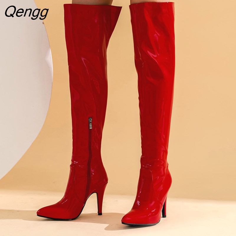 Niulatu High Heels Over The Knee Boots Women Thigh High Boots Ladies Spring Autumn Long Boots Shoes Woman Black Red DJSE