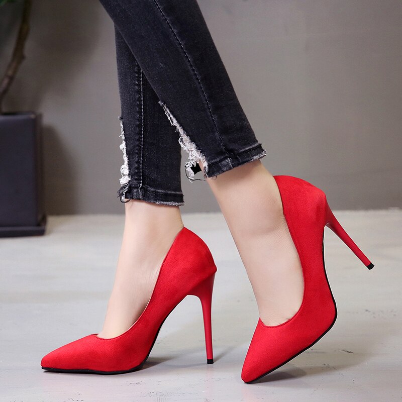 Niulatu High Heels Women 2025 New Spring and Autumn Pointed Toe Shallow Mouth Suede Fine Heel Fashion Women's Shoes DJSE