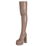 Niulatu High Heels Gothic Punk Boots Block Heels Double Platform Over The Knee Boots Large Size Bota Feminina Ladies Shoes DJSE
