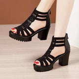 Niulatu High Heels Gladiator Sandals Woman Open Head Sexy Rivet Block Heel Platform Shoes Summer Back Zip Size 35-40 Women Sandals DJSE