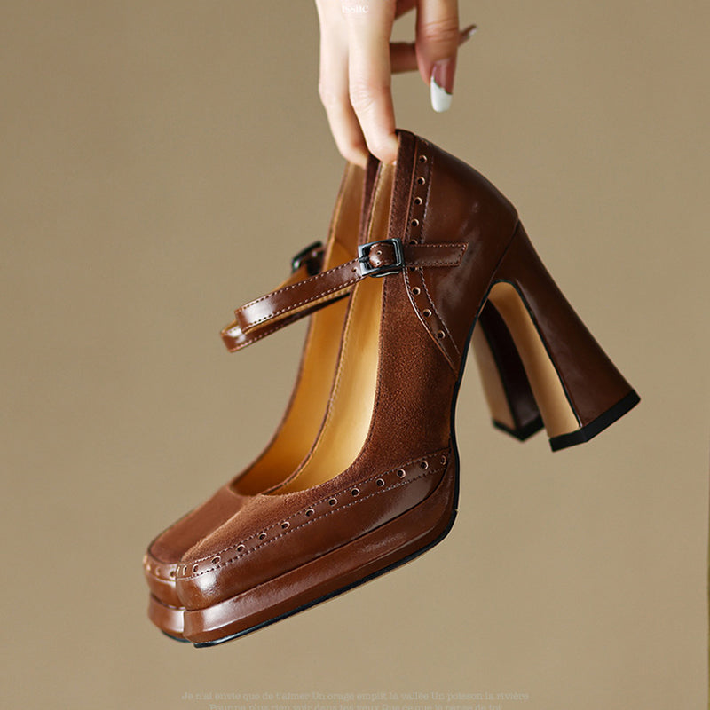 Niulatu High Heels Pumps Women 2025 Summer Square Toe Platform Mary Jeans Shoes Woman Thick Heeled Party Shoes Ladies DJSE