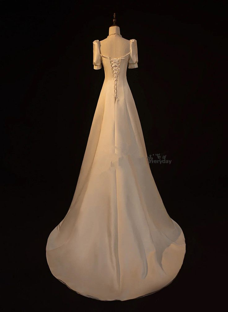 Niulatu White Satin A-line Wedding Party Dress Long Prom Dress Evening Gown HZ1007